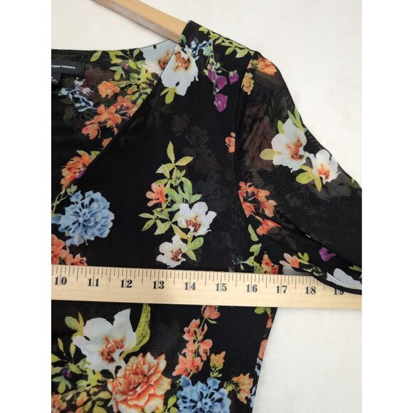INC Mesh Top Womens M Black Floral Semi Sheer Whimsigoth Dark Fairy Cottagecore - Picture 12 of 14